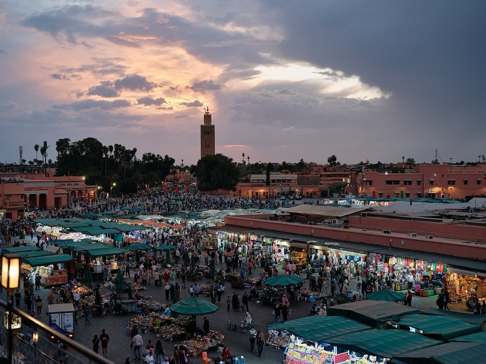 Jemaa el-Fna square in Marrakech at sunset