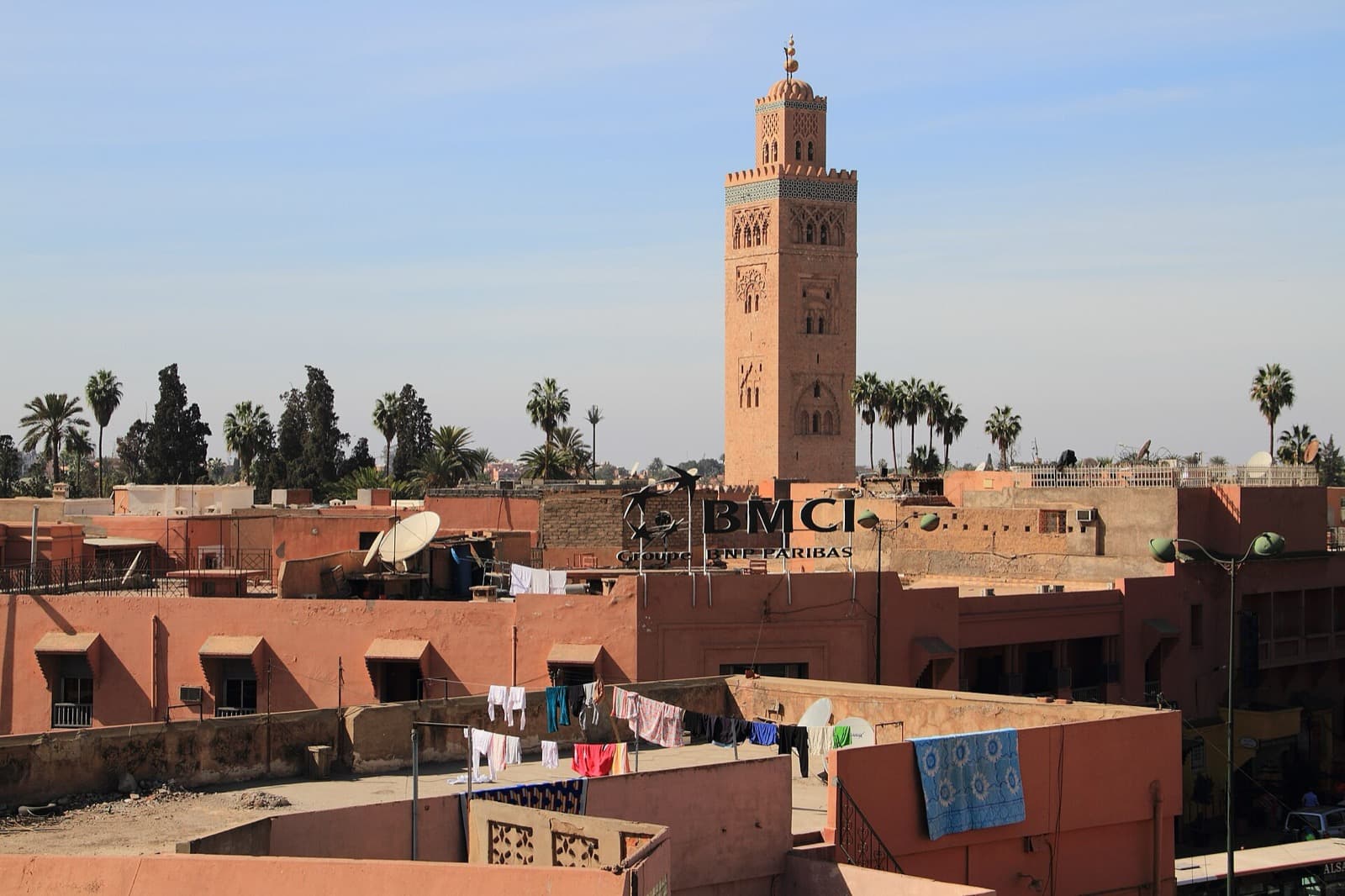 The Koutoubia minaret above the rooftops of Marrakech